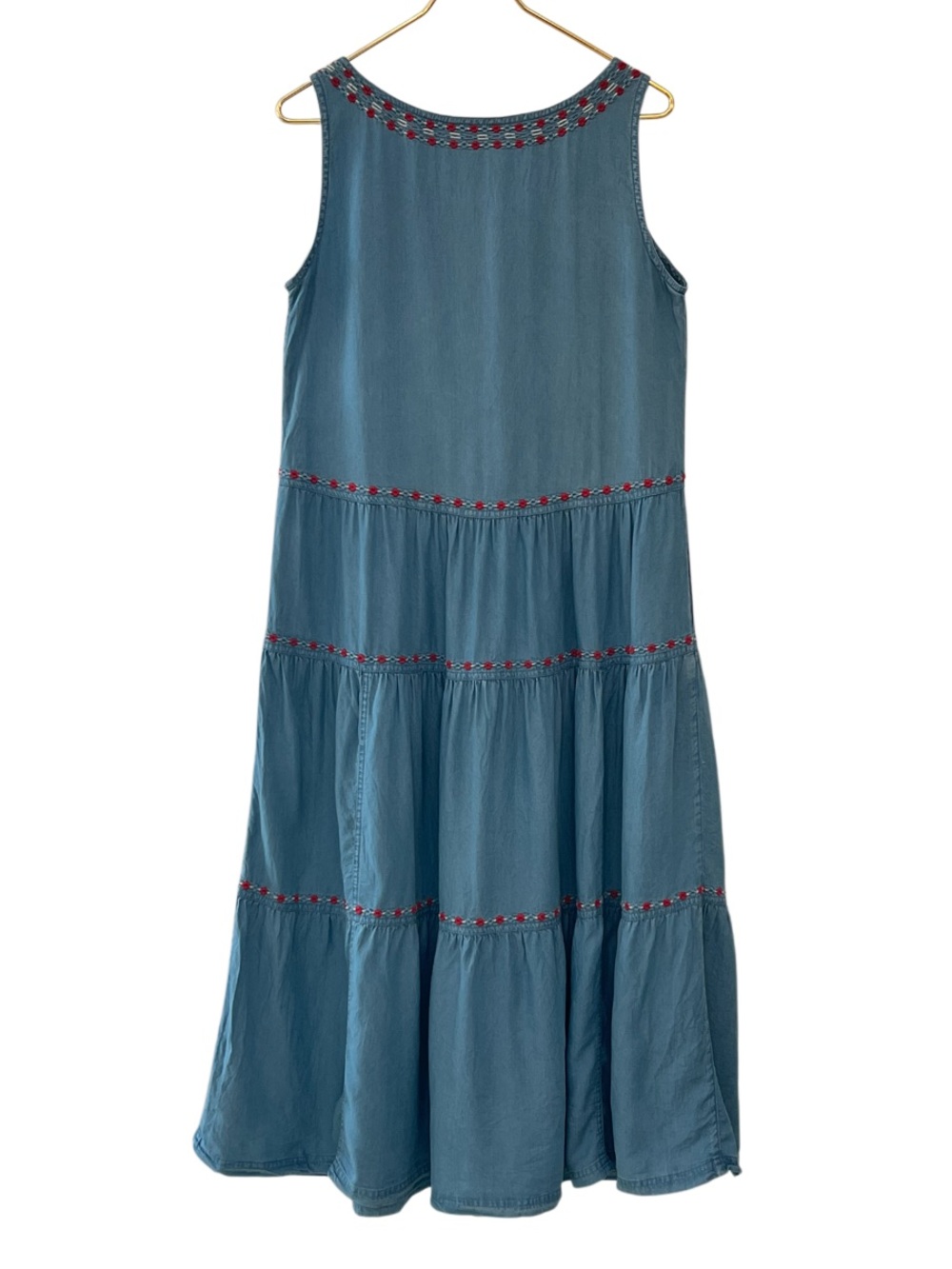 John Mark Chambray Tiered Embroidered Sleeveless Dress Medium - Picture 5 of 10
